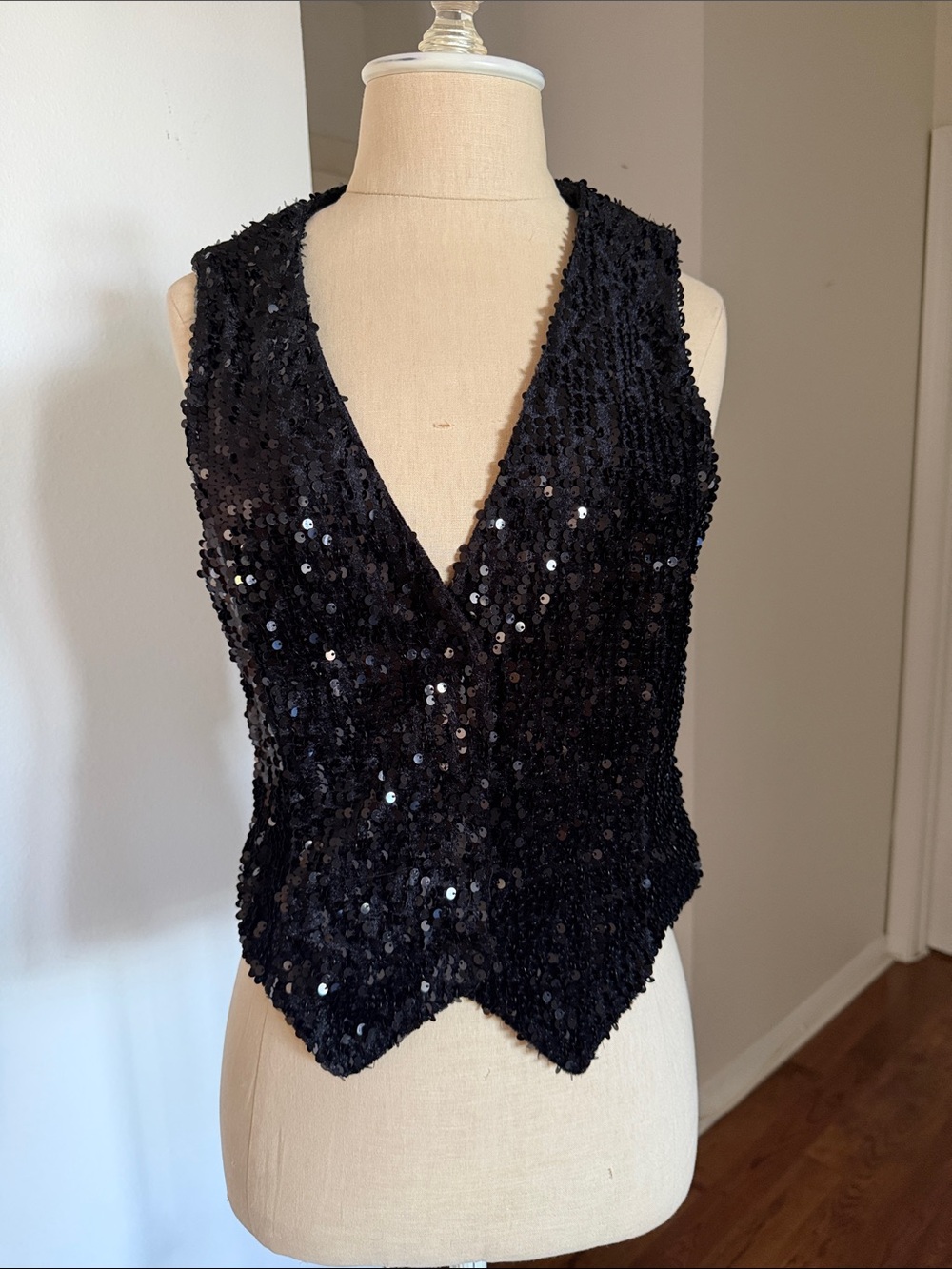 Zara Black Sequin V-Neck Vest